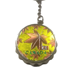 Canada Bottle Opener Keychain Maple Leaf Yellow Orange